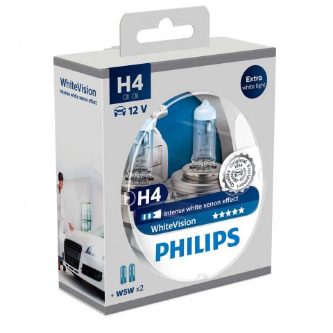  Philips 12V H4 60/55W P43T+W5W WhiteVision ultra Box
